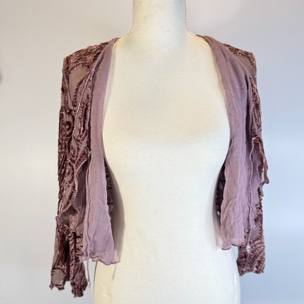 Marian Clayden Silk Cardigan Mauve Pink Women’s Medium Cropped Boho Fairycore - Picture 10 of 16